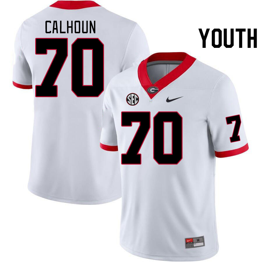 Youth #70 Daniel Calhoun Georgia Bulldogs College Football Jerseys Stitched-White